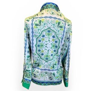 Rachel Zoe Blouse Green White Blue Paisley Button Down Shirt Large St Patrick's